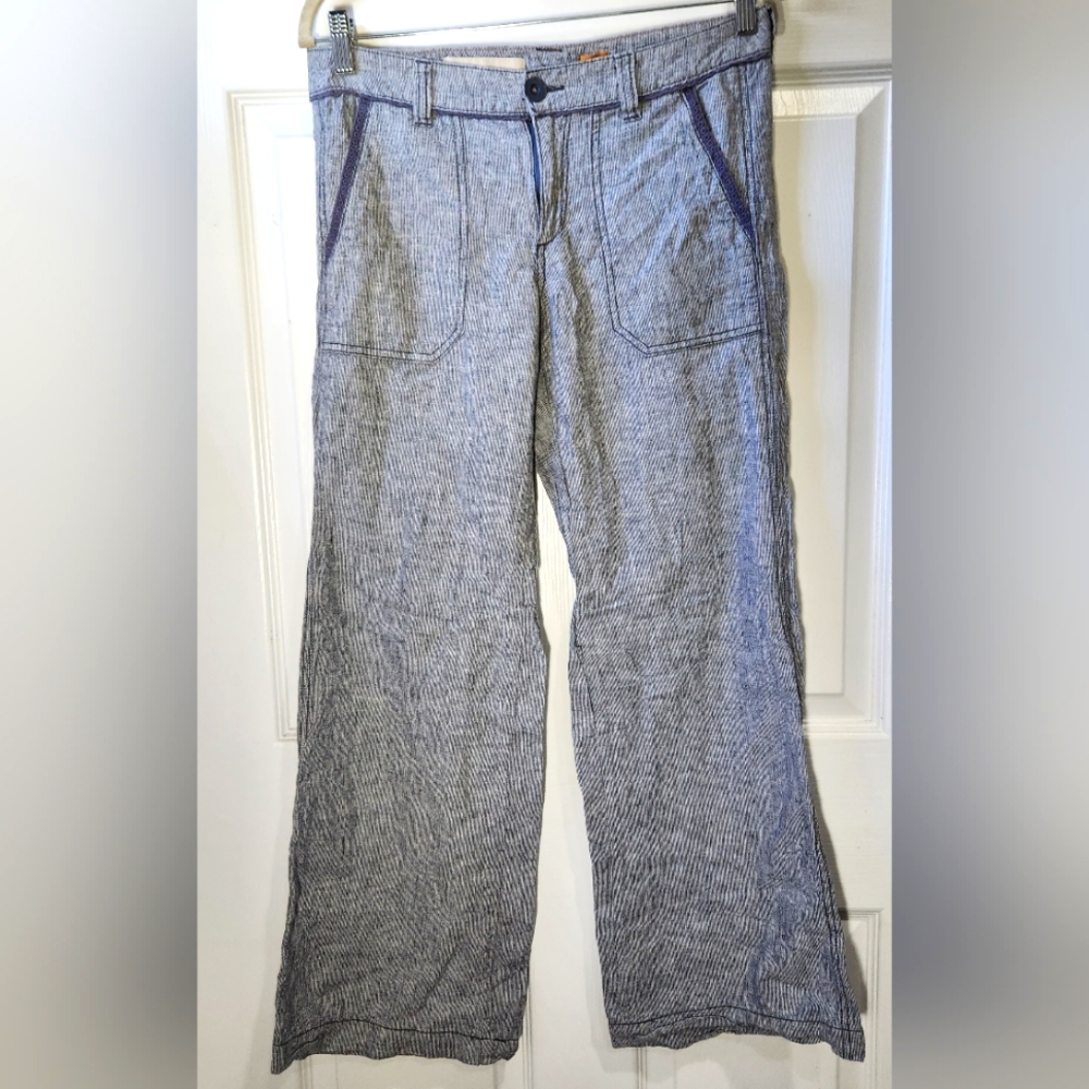 Pilcro and the Letterpress navy & white pinstripe wide leg pants women's…